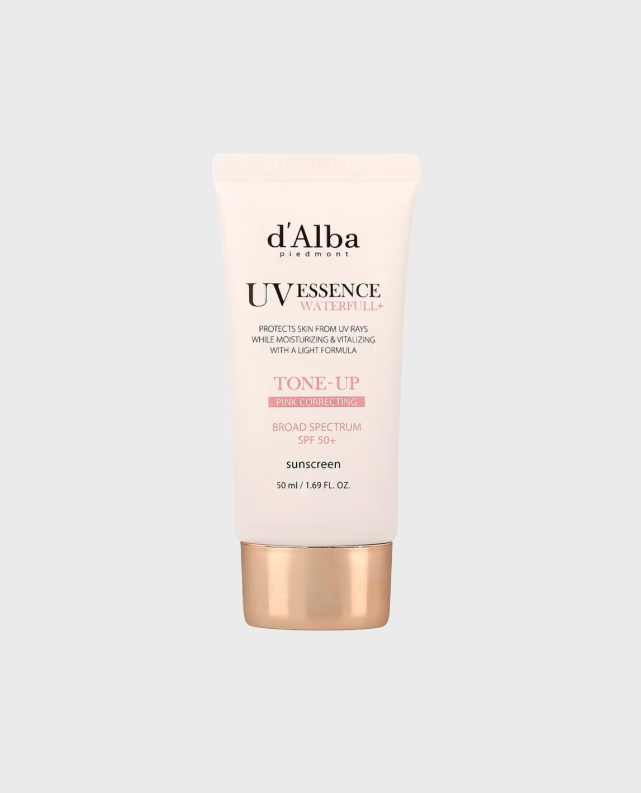 d'Alba, UV Essence Waterfull+ Sunscreen, Tone-Up Pink Correcting, SPF 50+
